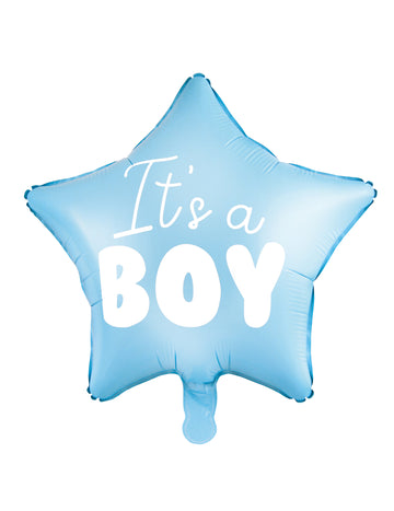 Kék csillag fólia lufi, ez egy fiú 48 cm babaváró buli