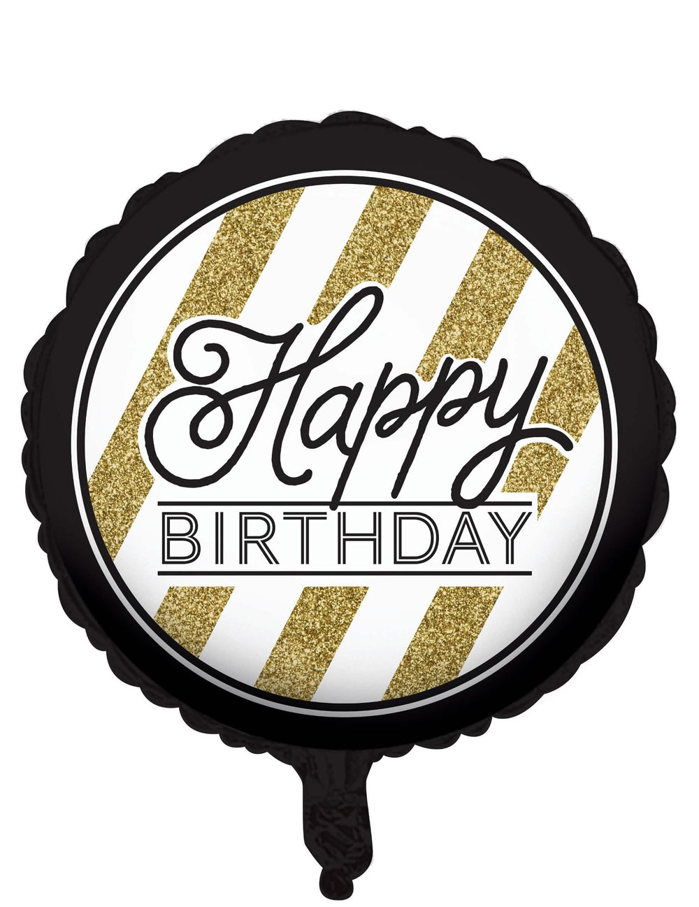 Alumínium Happy Birthday lufi születésnapra, fekete és arany csíkos, csillámos