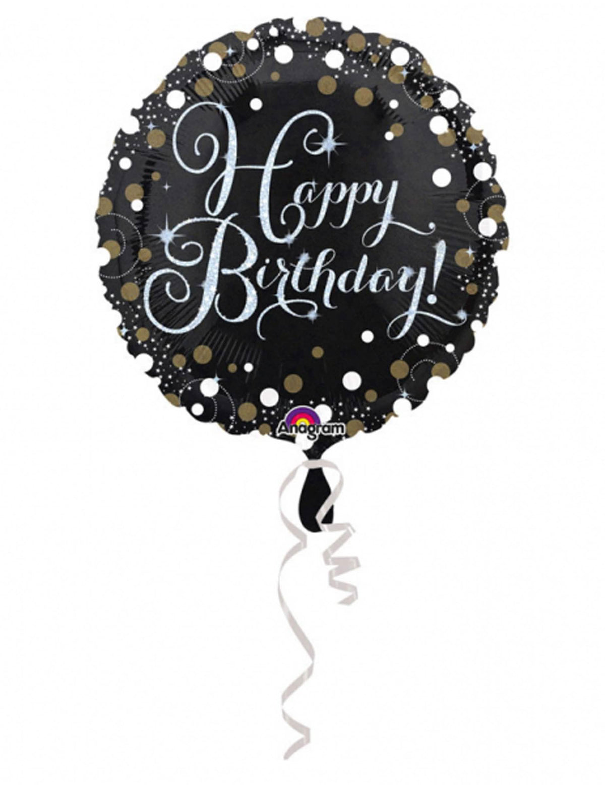 Csillogó Happy Birthday alumínium lufi születésnapra fekete és arany színben
