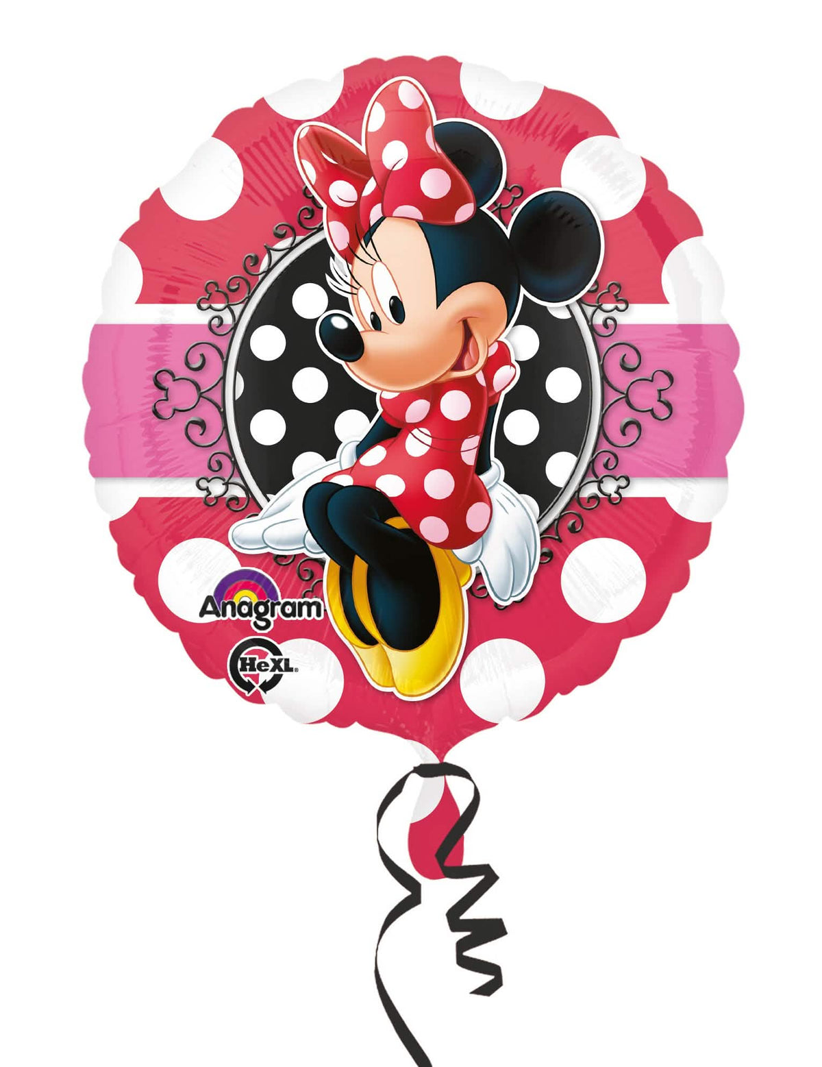 Minnie gyermek rózsaszín, fehér pöttyös alumínium ballon