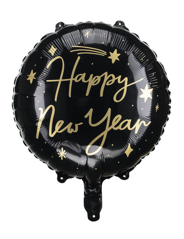 Ballon aluminium Happy New Year pour décoration de fête noir et or