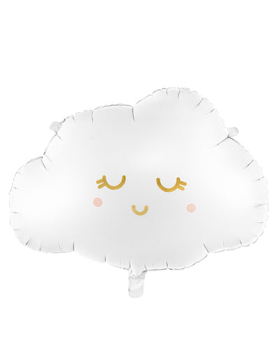 Ballon aluminium nuage souriant blanc et doré aux joues roses
