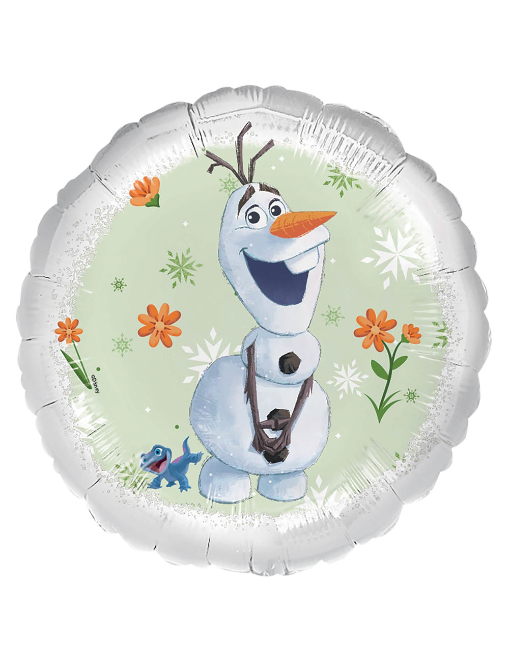 Ballon aluminium Olaf La reine des neiges pour enfant blanc et vert avec motifs de fleurs