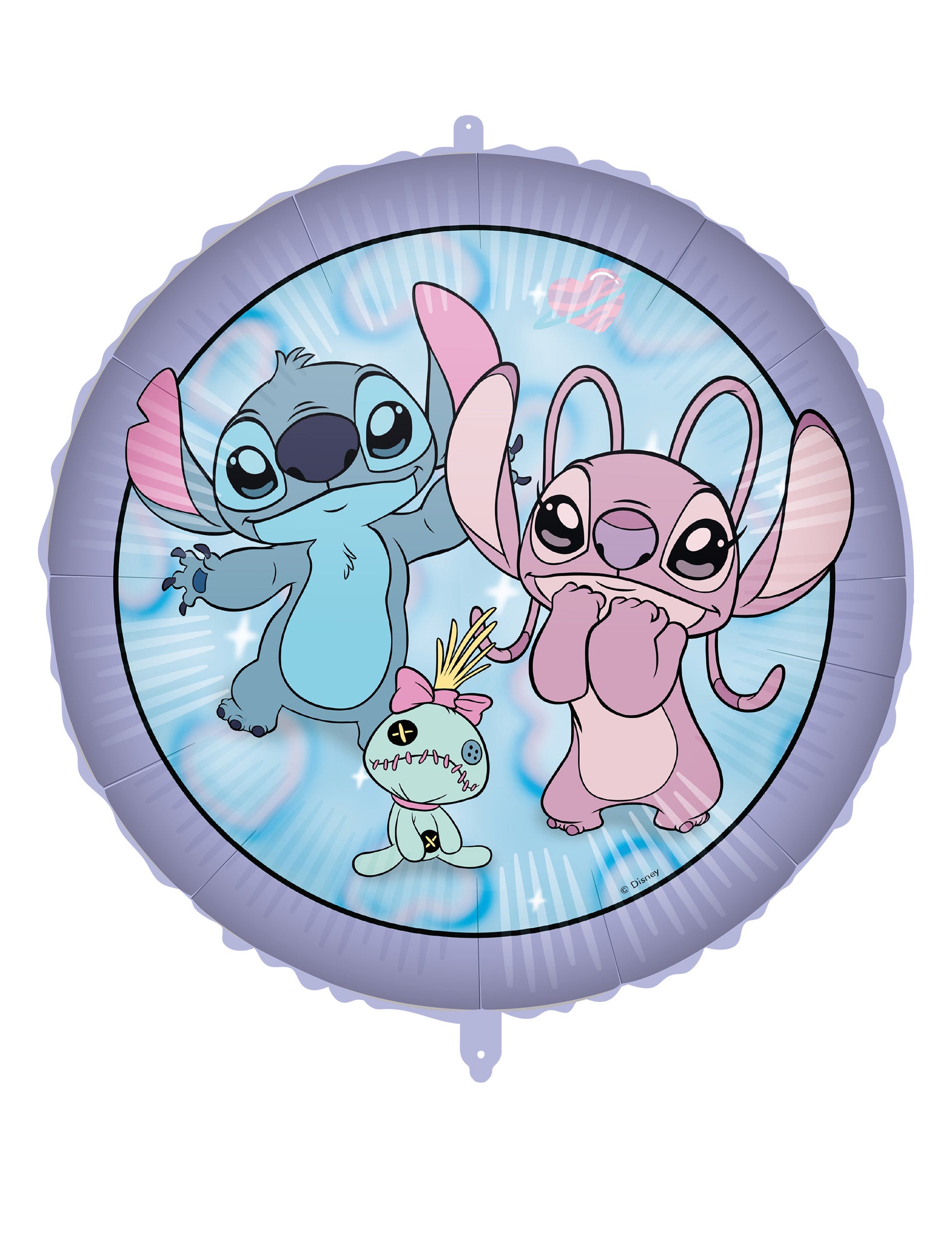 Ballon aluminium rond Angel et Stitch pour enfant bleu et violet avec Scrump