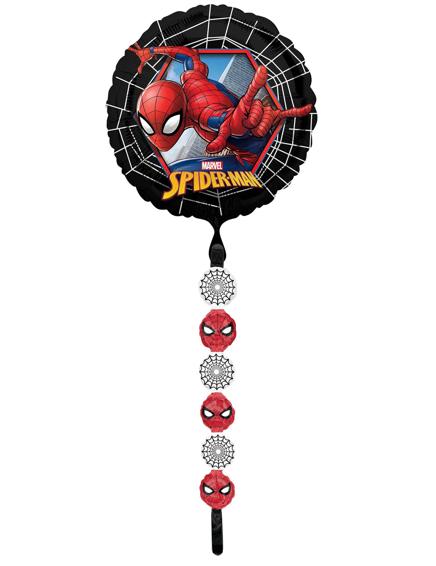 Ballon aluminium Spider-Man pour enfant noir avec traîne de toiles d'araignée