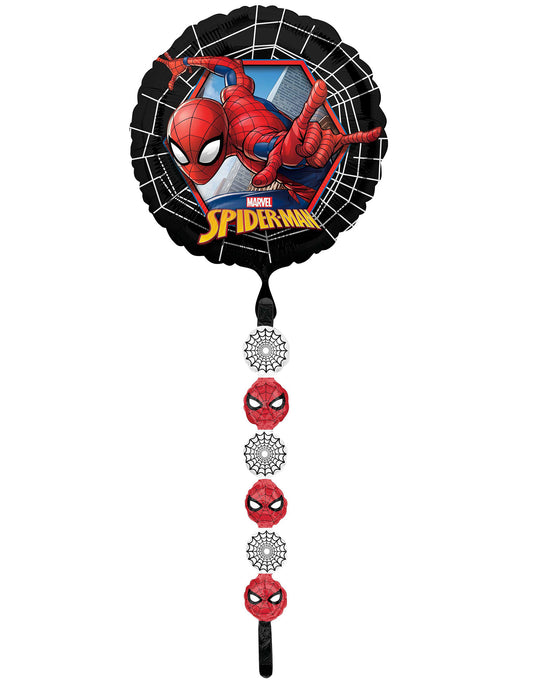 Ballon aluminium Spider-Man pour enfant noir avec traîne de toiles d'araignée