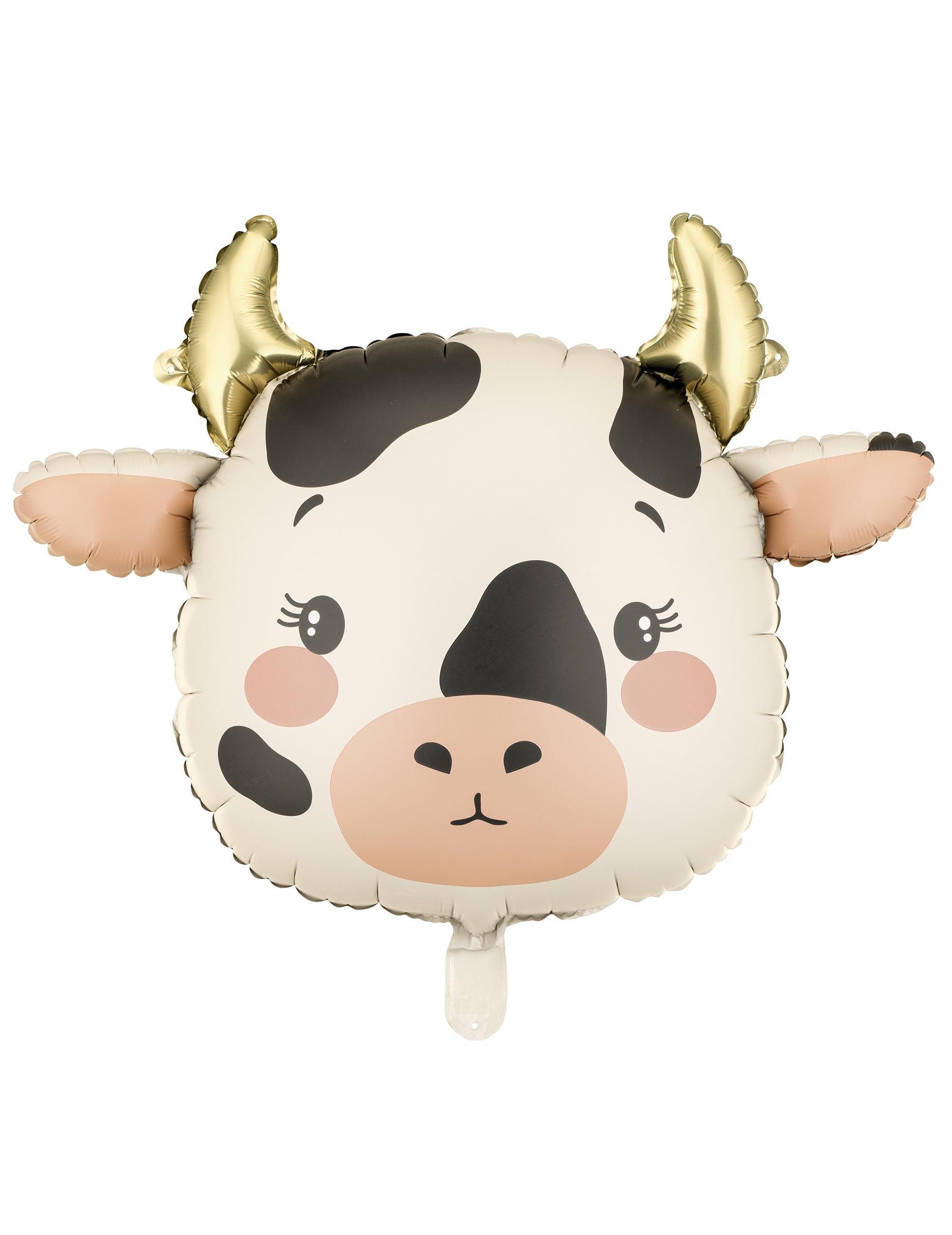 Ballon aluminium Vache pour fête blanc et noir avec cornes dorées