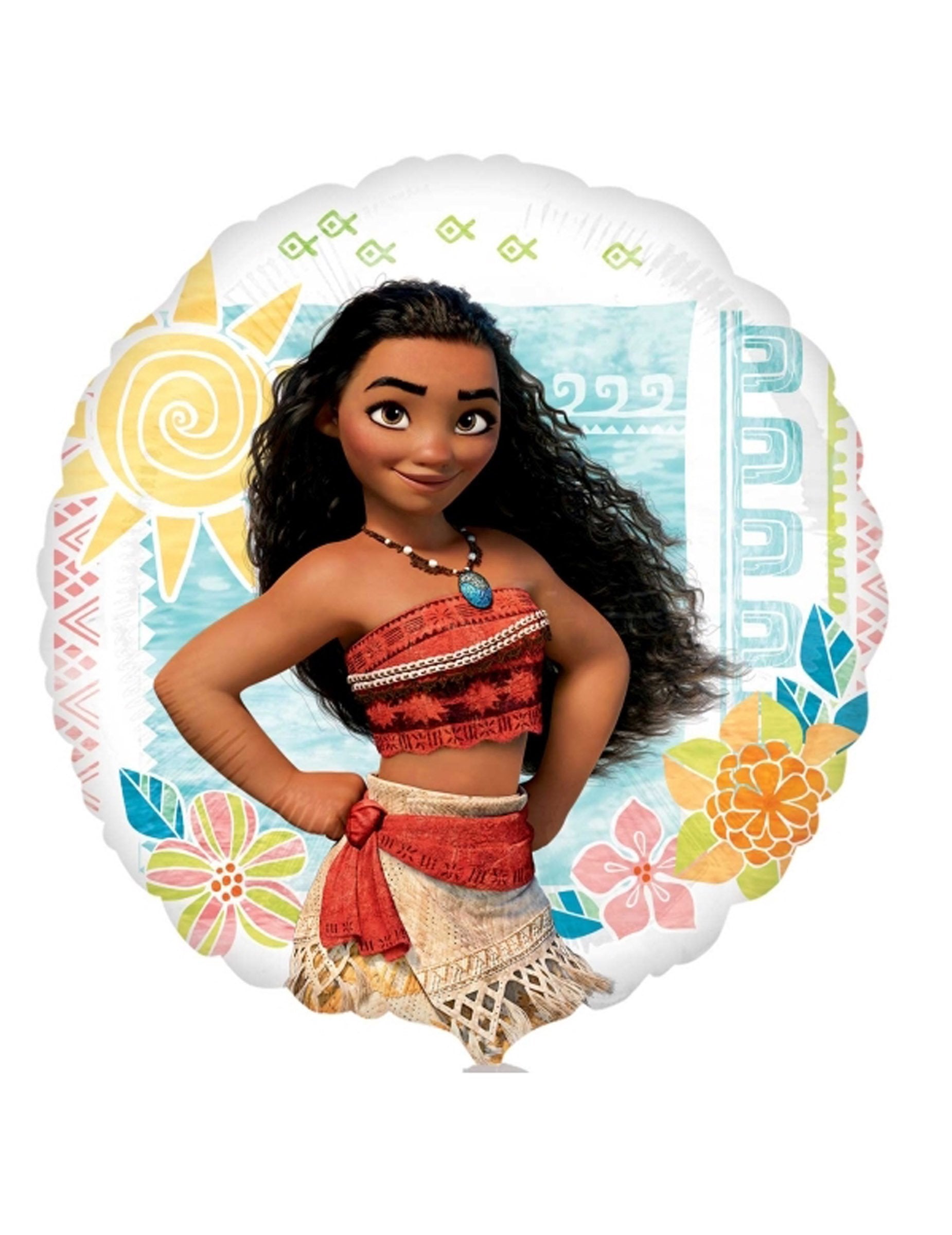 Ballon aluminium Vaiana multicolore avec motifs de fleurs et soleil