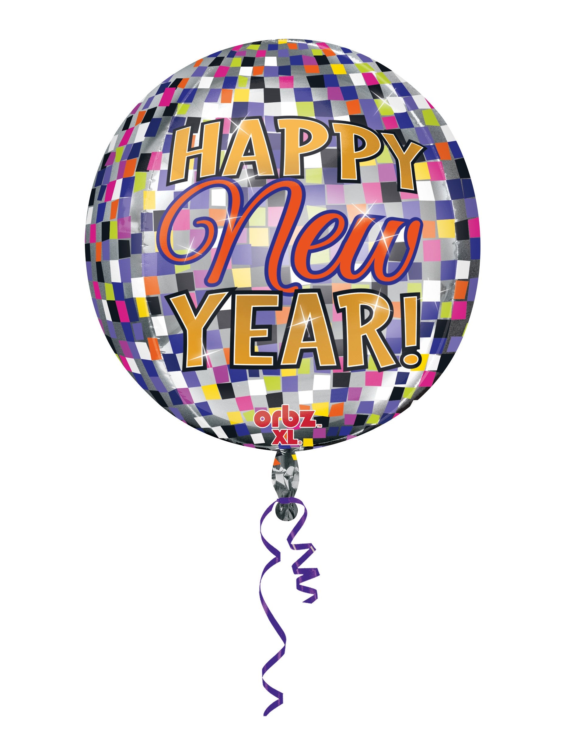 Ballon aluminium Nouvel An pour fête multicolore à motif boule à facettes