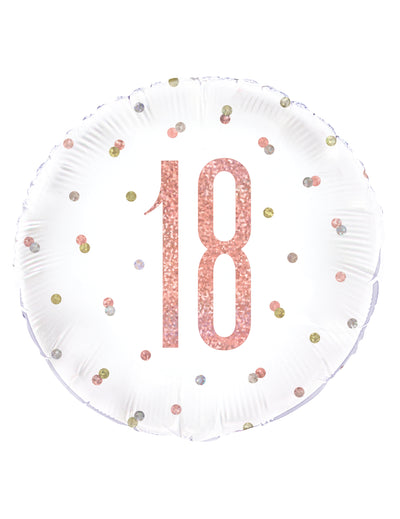 Ballon en aluminium 18 pour anniversaire blanc et rose pailleté
