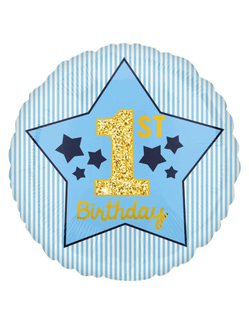 1. születésnapi csillag alakú kék fólia lufi 43 cm fiúnak