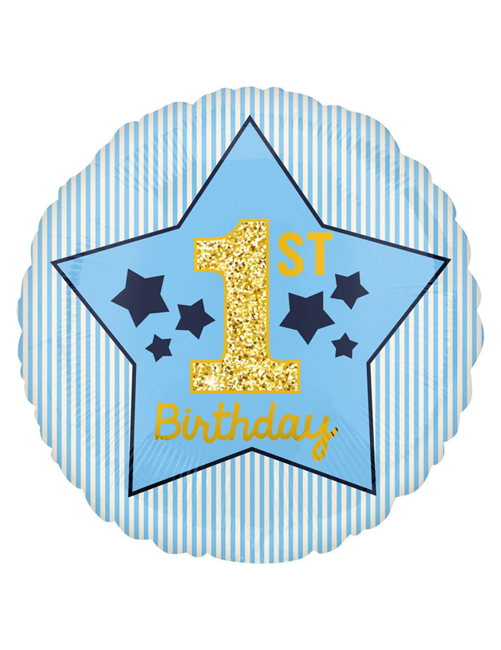 Ballon en aluminium 1st birthday étoile pour garçon bleu à rayures avec chiffre 1 doré