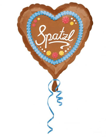 Ballon aluminium cœur Fête de la bière marron motif pain d'épices avec inscription Spatzl