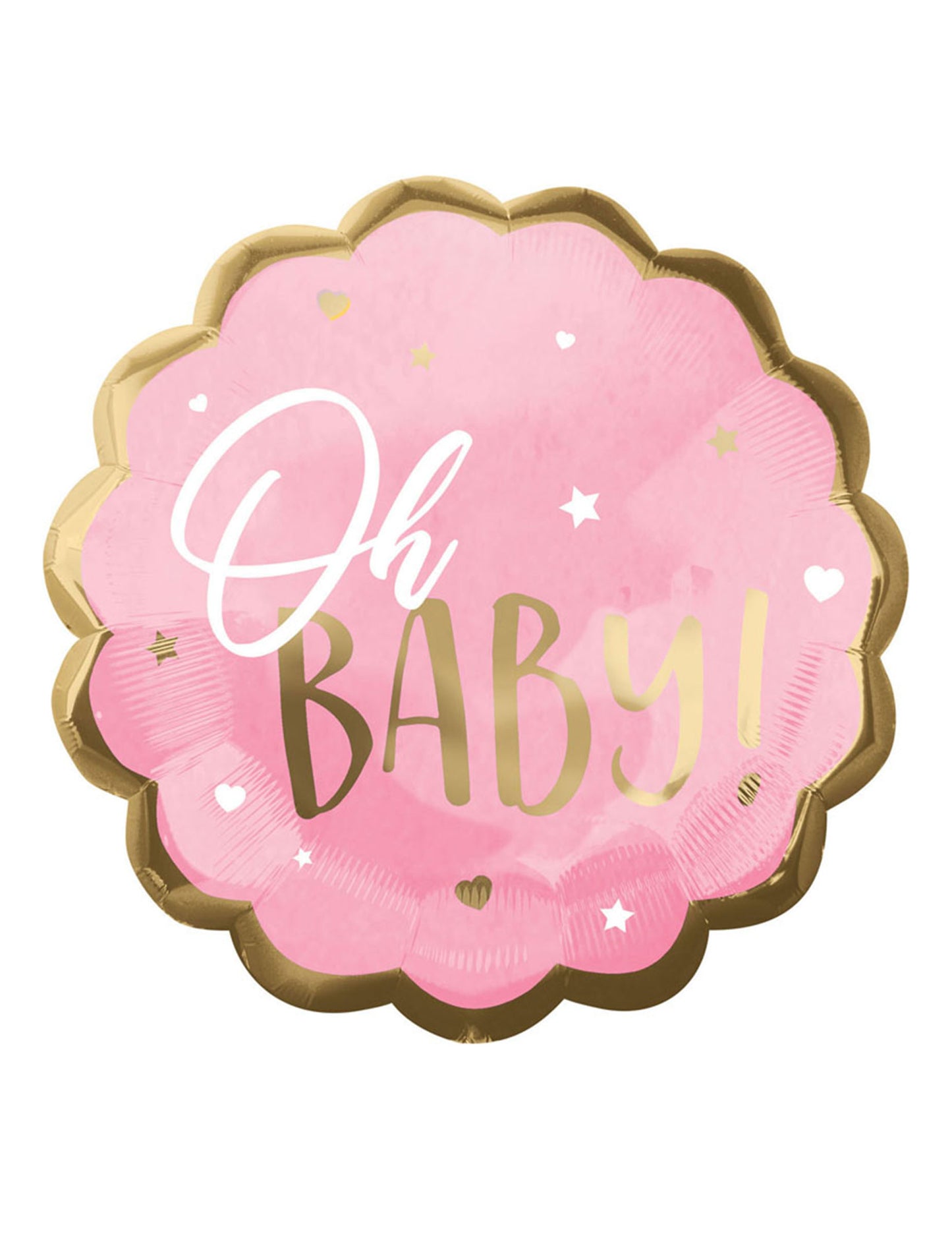 Rózsaszín és arany színű, kagylós fólia lufi, oh baby, 55 cm babaváró bulira