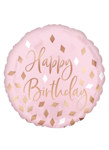 Alumínium lufi születésnapot rózsaszín konfetti rozéarany 43 cm hélium