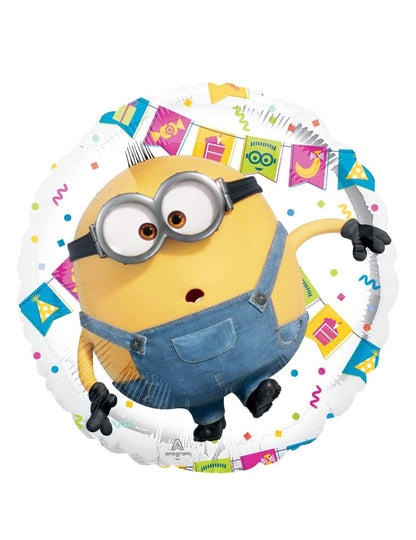 Ballon en aluminium Minions pour enfant jaune et bleu avec confettis et fanions