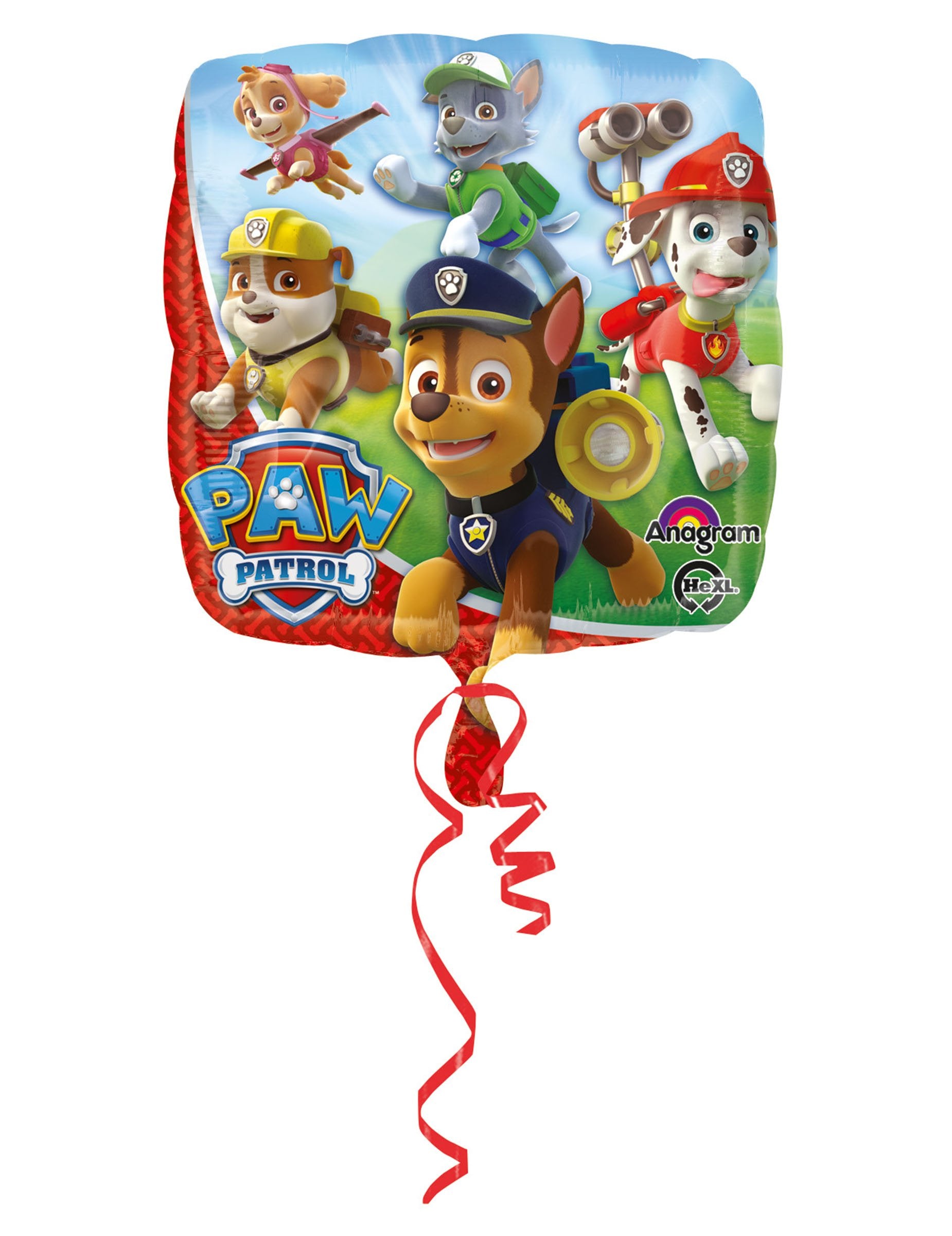 Ballon en aluminium Pat'Patrouille pour enfant carré multicolore avec Chase et Marcus