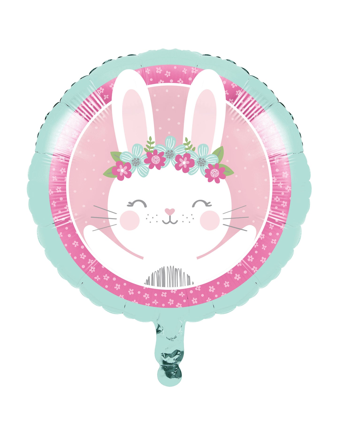 Ballon en aluminium petit lapin pour baby shower rose et vert menthe à fleurs