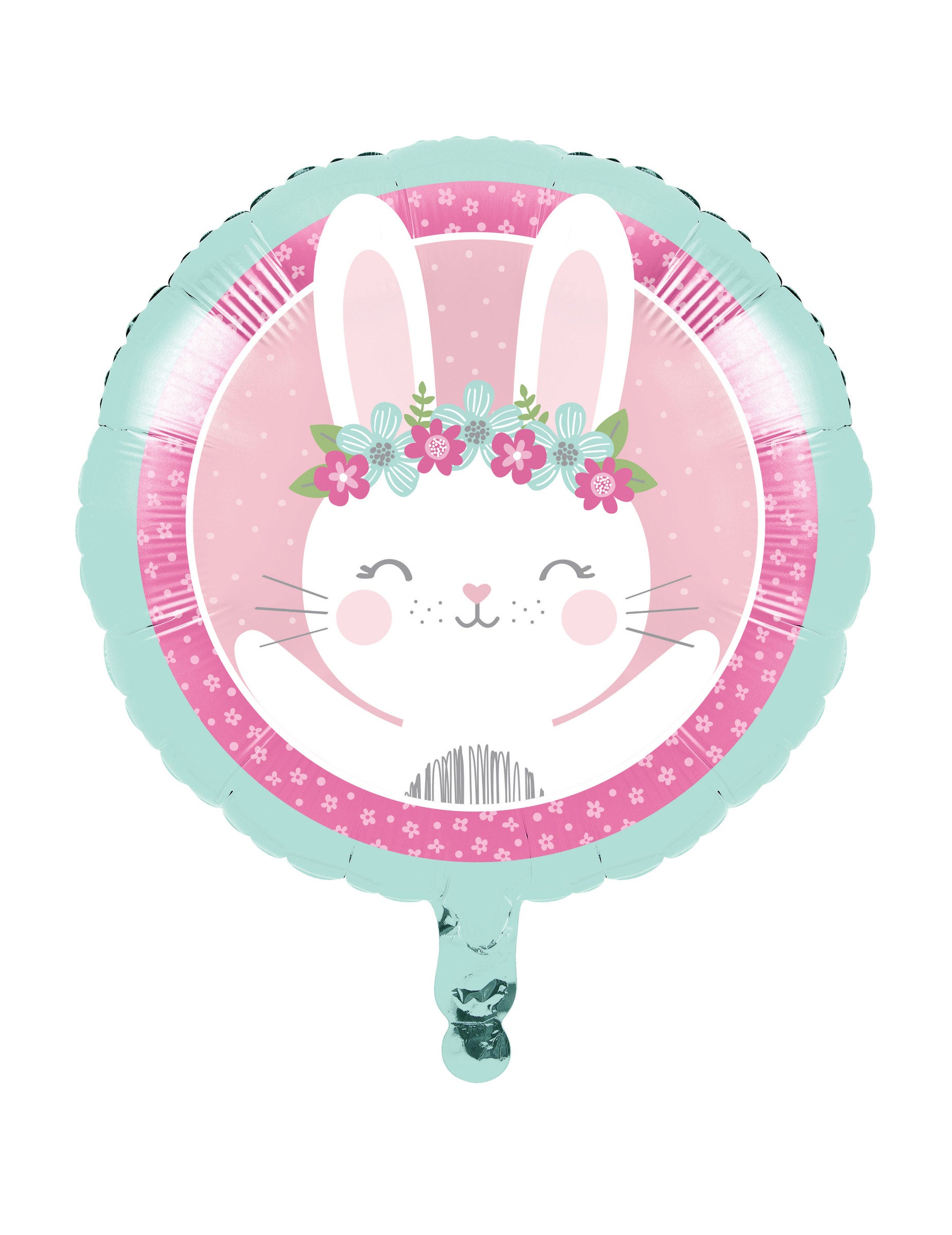 Ballon en aluminium petit lapin pour baby shower rose et vert menthe à fleurs