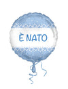 Ballon en feuille étoiles de baptême pour garçon bleu clair avec inscription È NATO