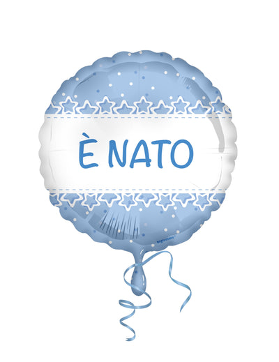 Ballon en feuille étoiles de baptême pour garçon bleu clair avec inscription È NATO