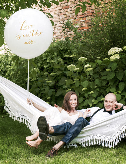 Óriás arany latex lufi, "Szerelem van a levegőben", 1m, esküvőkre