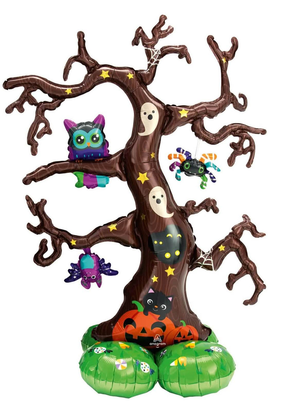 Óriás Airloonz alumínium lufi halloween fa mintákkal, barna, önállóan álló, partihoz