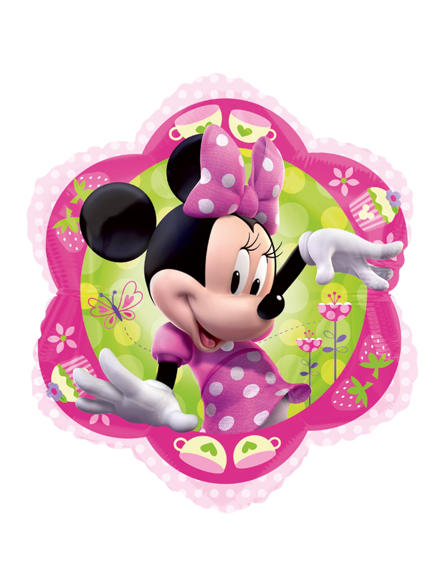 Ballon aluminium Minnie pour enfant rose et vert à motifs fleuris