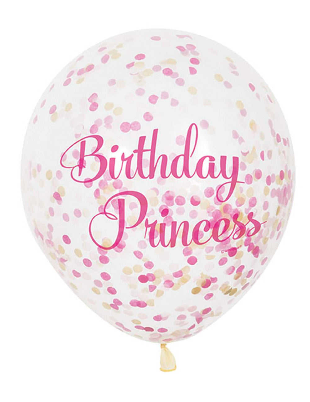 6 darabos Birthday Princess latex lufi csomag lányoknak rózsaszín és arany konfettivel