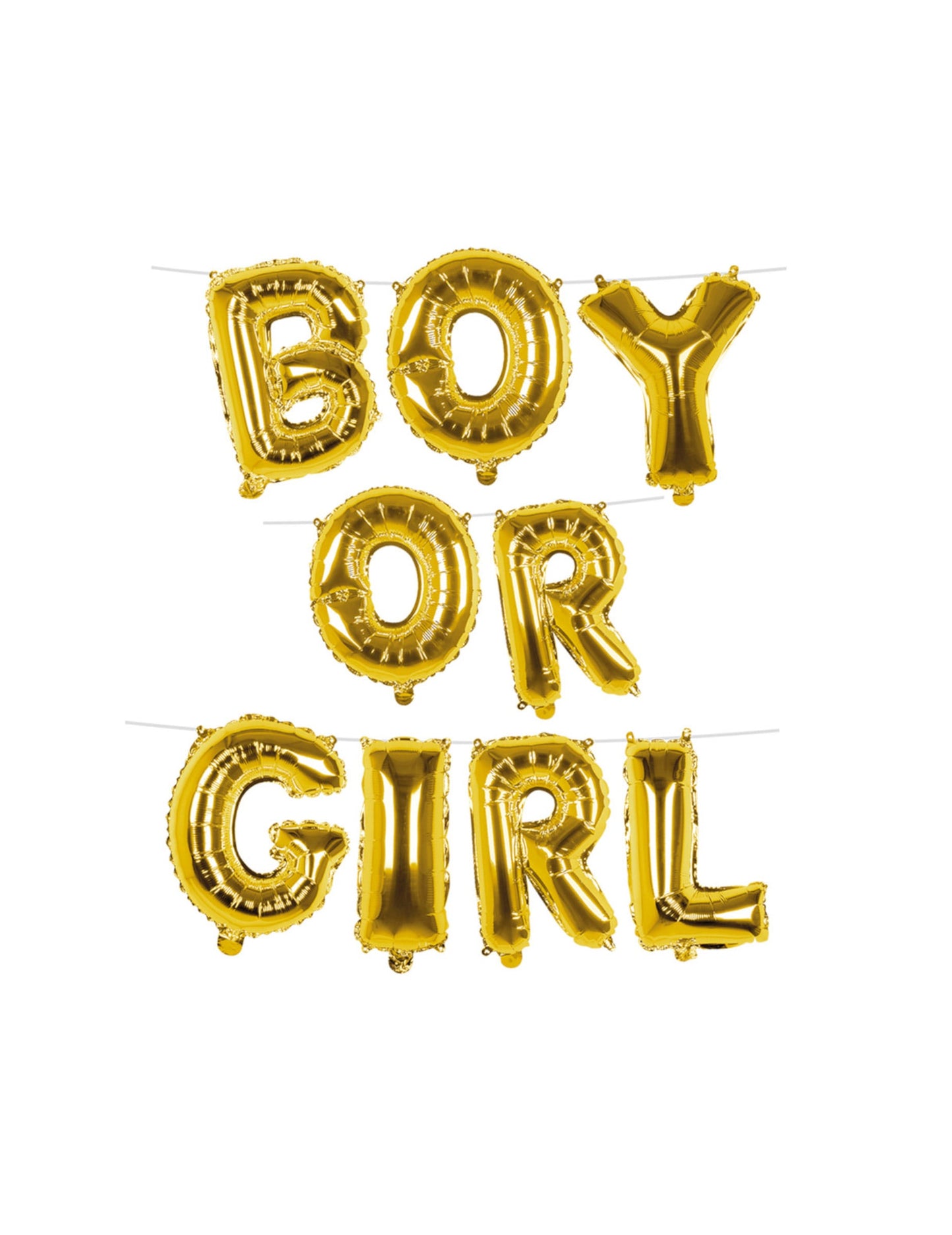Guirlande de ballons aluminium lettres boy or girl pour baby shower dorée