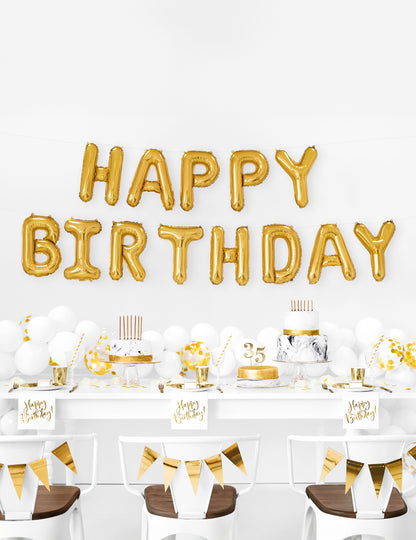 Arany Boldog születésnapot feliratos fólia lufik 35 db cm egy füzérben