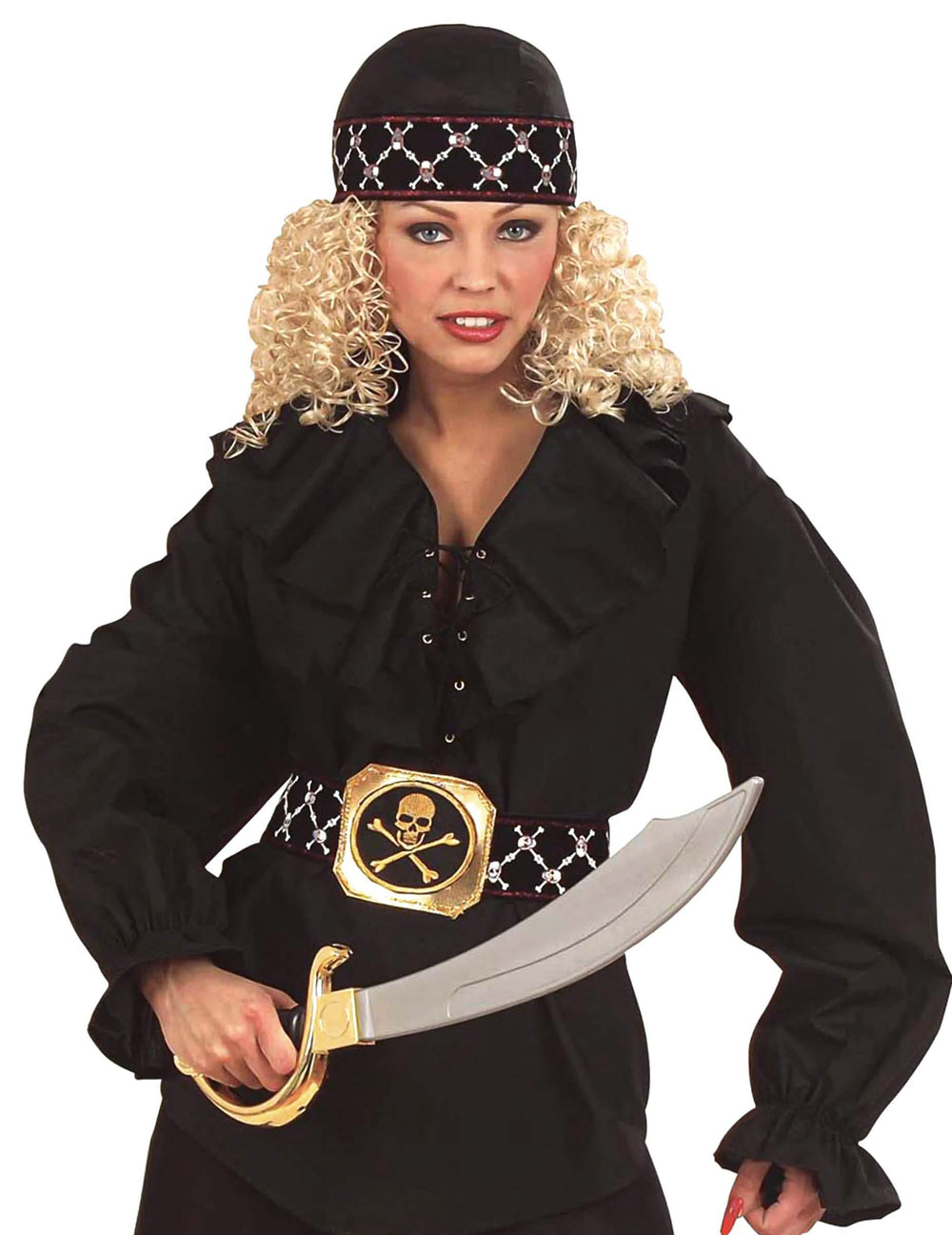 Felnőtt fekete kalóz bandana ezüst koponyamintás fejpánttal