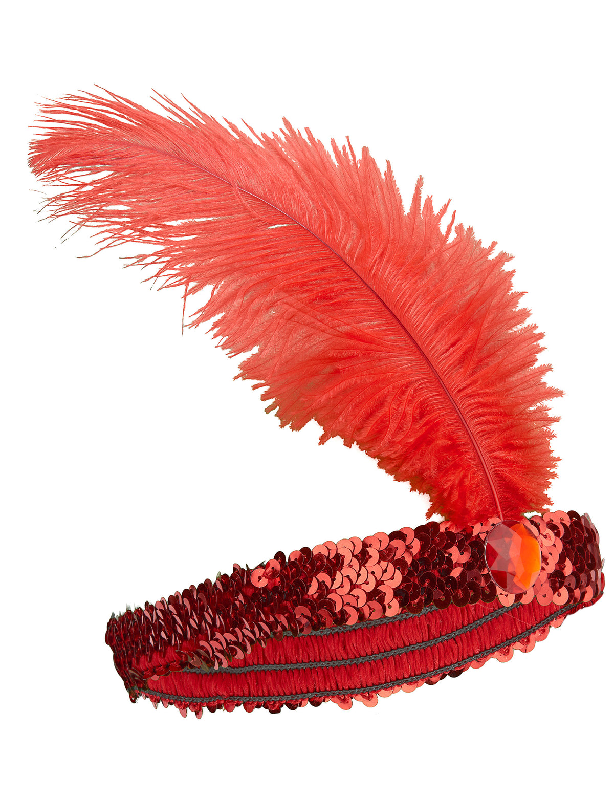 Bandeau Charleston pour femme rouge à sequins et plume