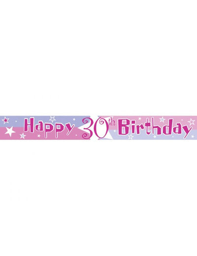Bannière en plastique Happy Birthday pour anniversaire rose et bleu 30 ans