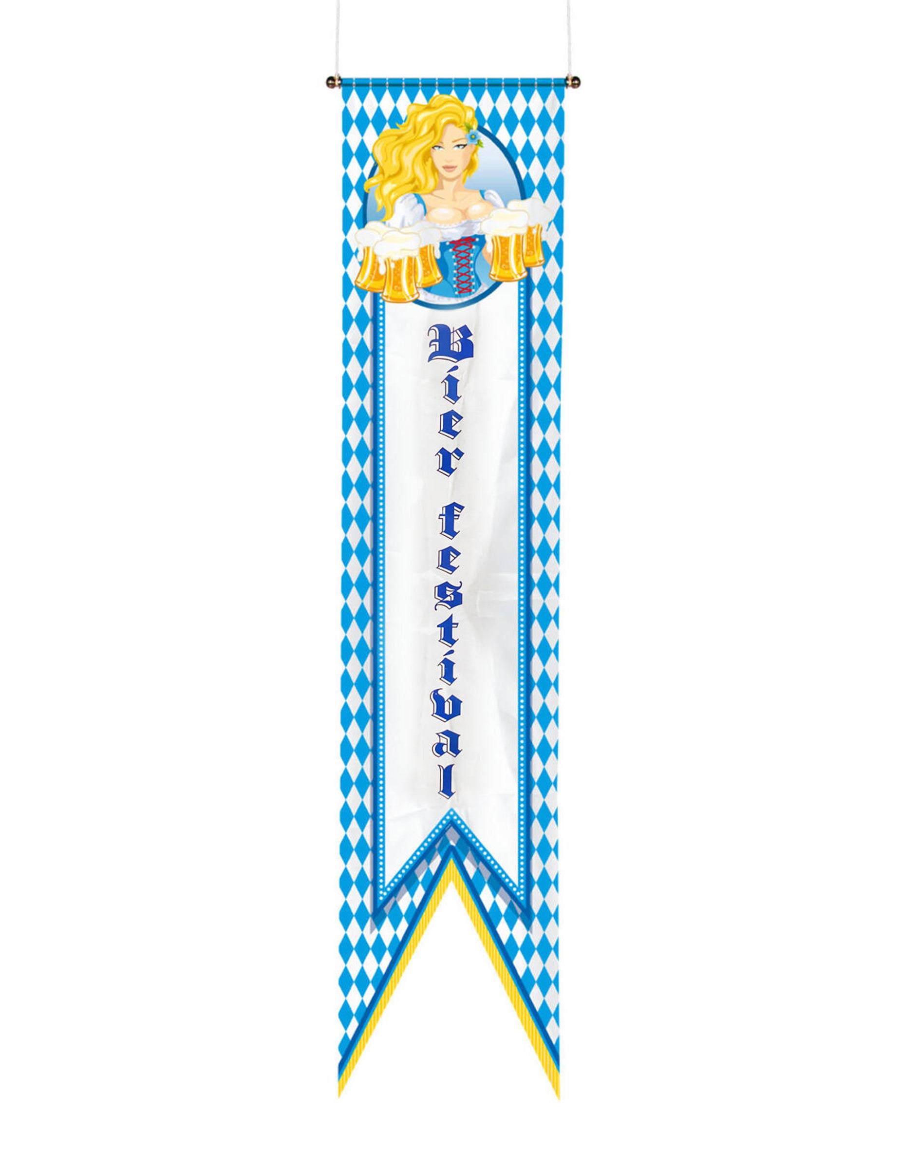 Bannière Chopes à Bière pour fête bleue et blanche à motifs de losanges