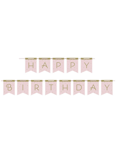 Bannière en carton Happy Birthday cygne royal rose et dorée