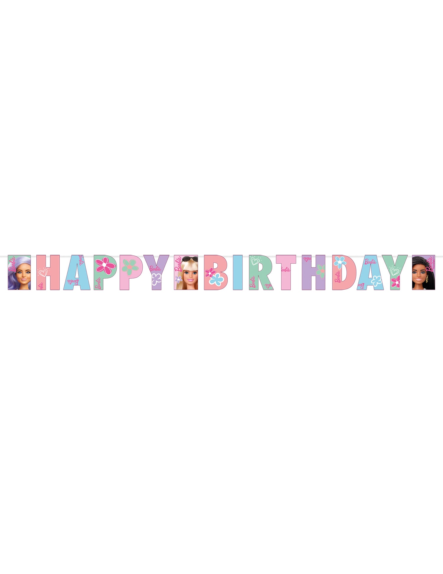 Vue de face de la bannière en papier Happy Birthday Barbie Sweet Life