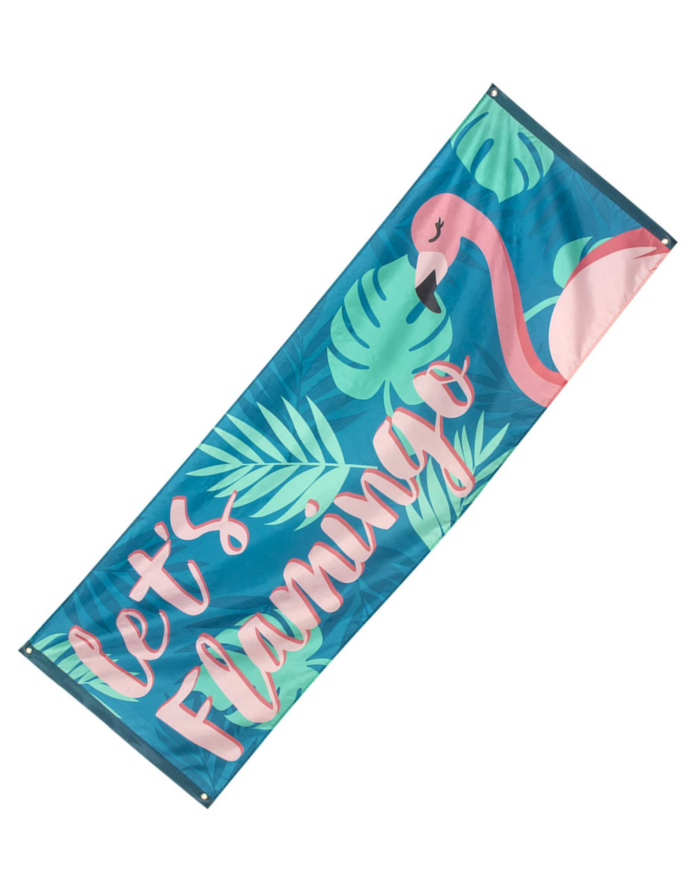 Bannière Let's Flamingo Flamant Tropic buli és rózsaszín partihoz trópusi levelekkel