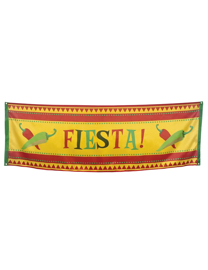 Bannière mexicaine pour fête jaune et rouge avec piments et inscription Fiesta