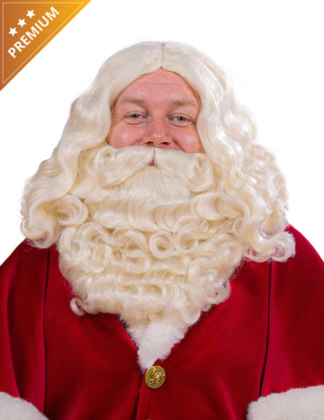 Luxus Mikulás szakáll és paróka ekrü színben 