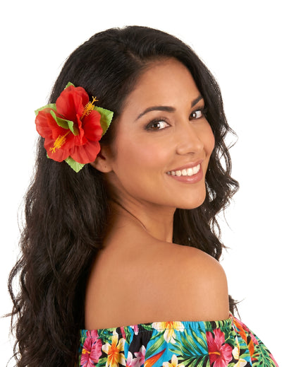 Barrette fleur rouge Hawaï