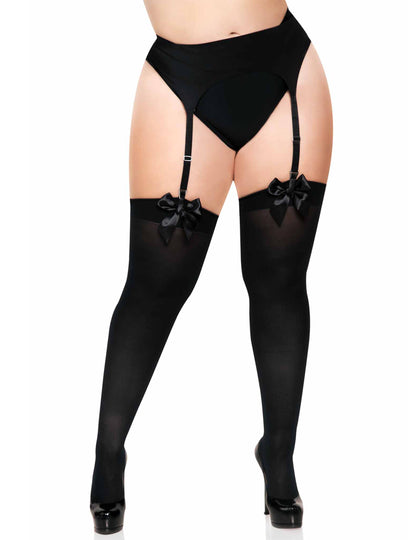 Vue de face des bas opaques à nœuds pour femme