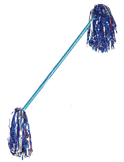 Vue de profil du bâton majorette bleu et argenté métallisé