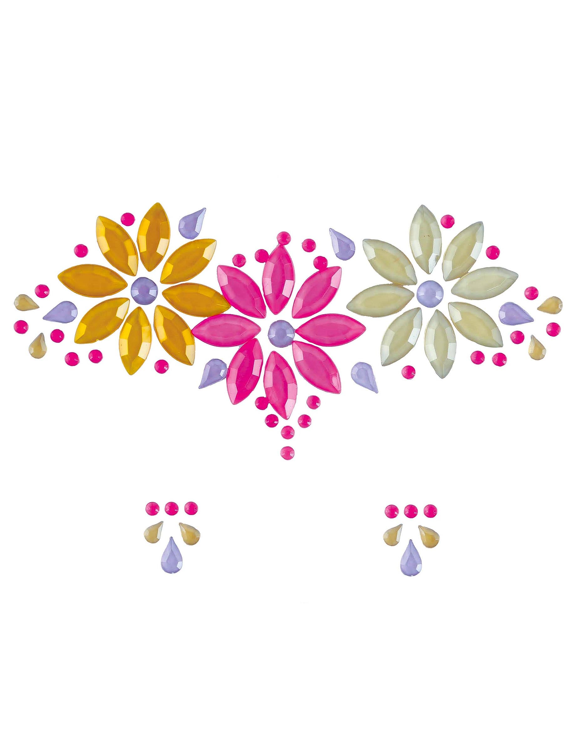 Détail de la planche des bijoux pour visage adhésifs fleurs colorées
