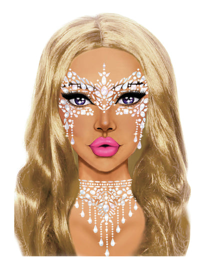 Bijoux pour visage adhésifs loup blanc pour femme blancs à strass scintillants