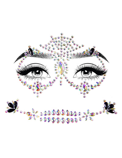 Bijoux pour visage adhésifs multicolores pour adulte strass irisés