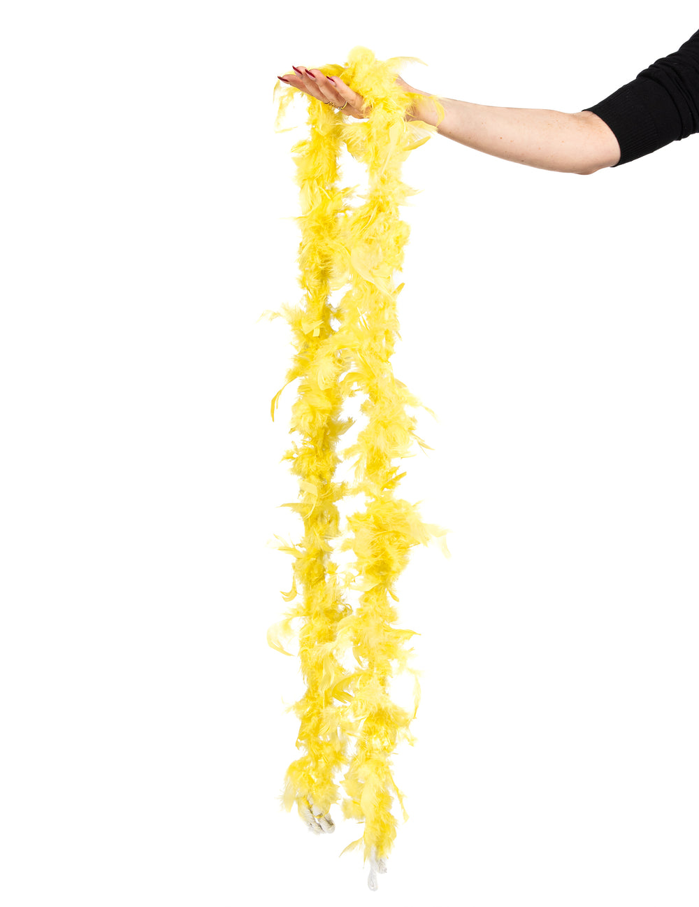 Vue d'ensemble de la longueur du boa en plumes pour adulte jaune 40g
