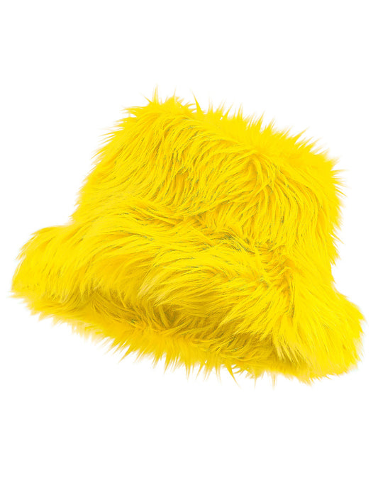 Vue de profil du bob en poils pour adulte jaune