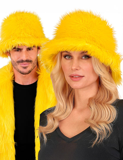Sárga szőrös felnőtt jelmezkalap 
