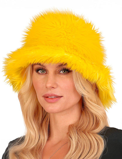 Sárga szőrös felnőtt jelmezkalap 